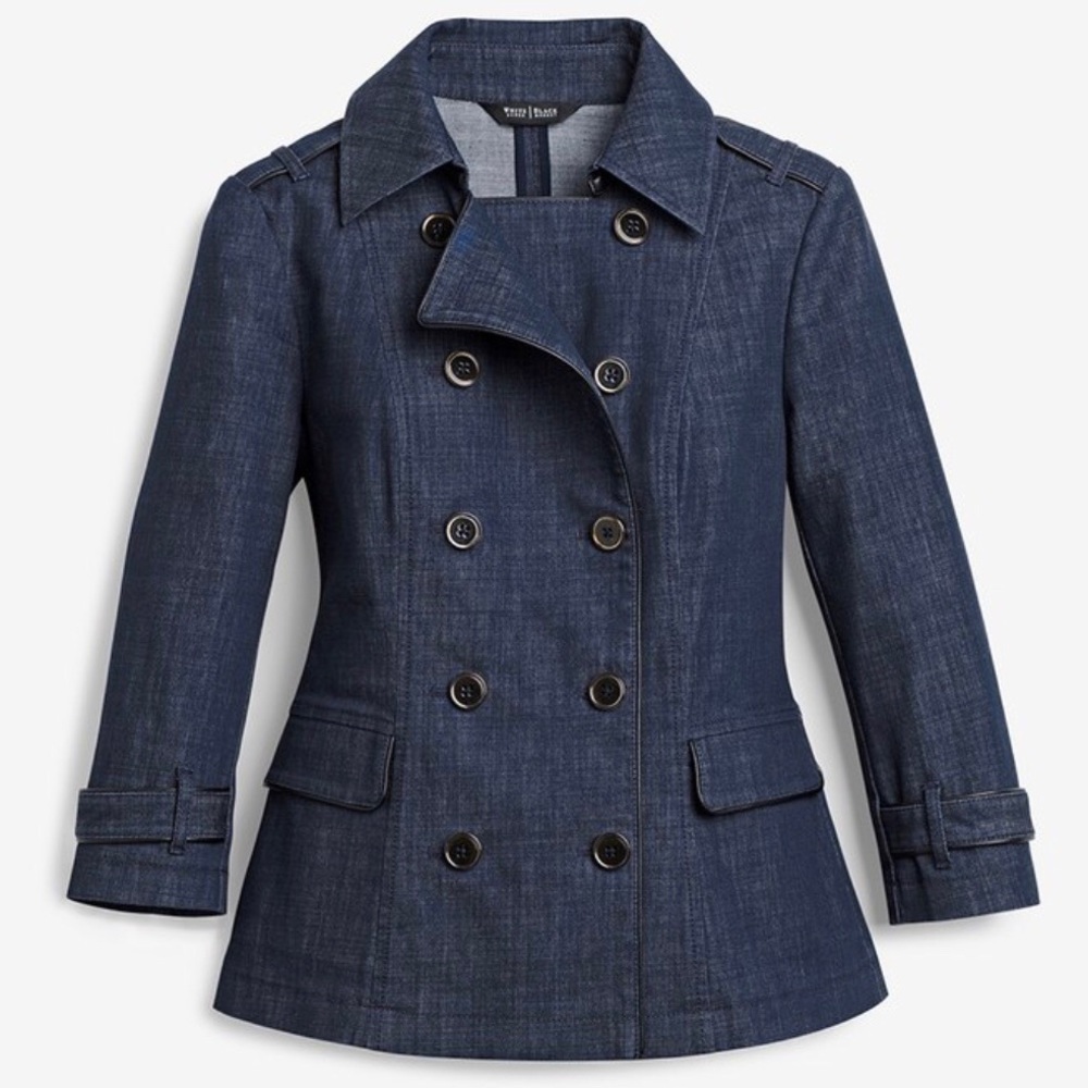 WHBM • 00 • Tailored Denim Blazer Pea Coat 3/4 Sleeve Jacket